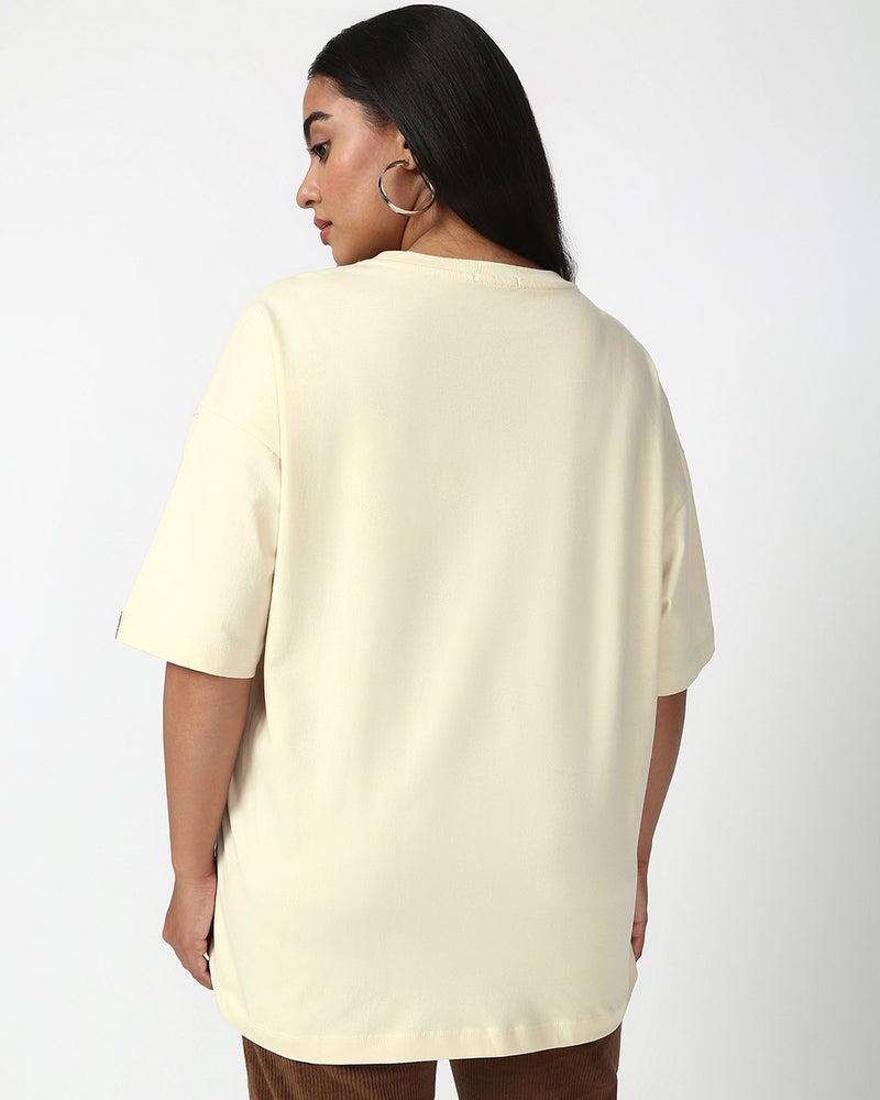 bewakoof Women's Beige Oversized Plus Size T-shirt - Image 3